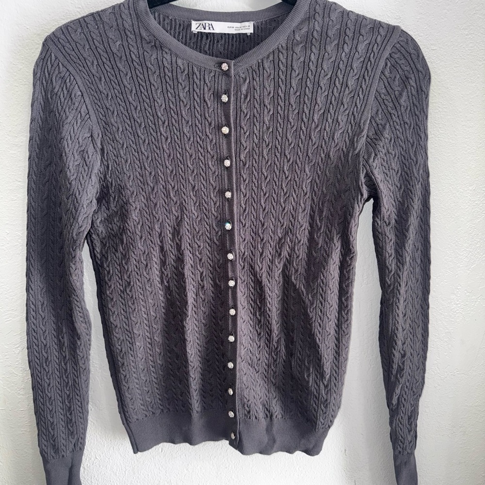 Zara Charcoal Cable Knit Cardigan